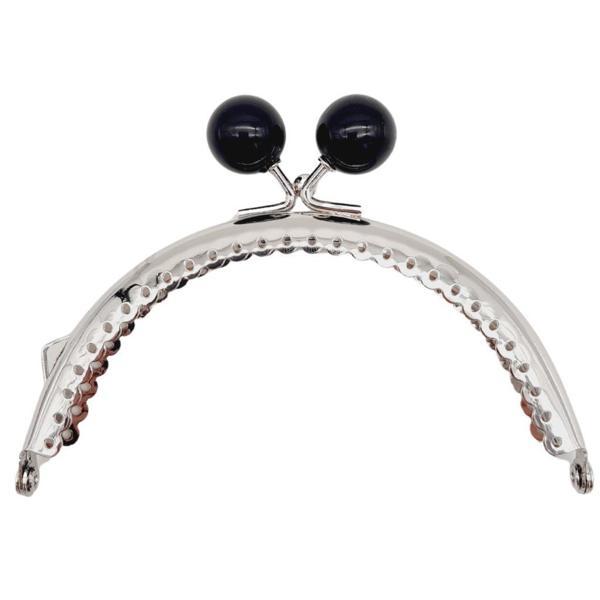 Angel Çanta Aksesuar 10.5 cm Gümüş Metal Siyah Toplu Oval Cüzdan Klipsi Çanta Bursu Model 2 - Image 1