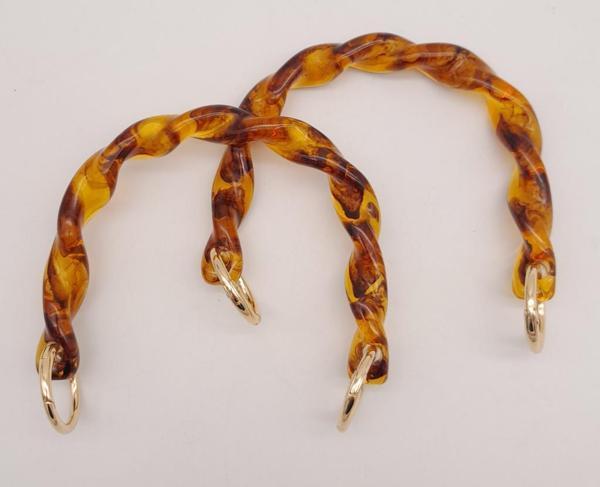 Angel Çanta Aksesuar 13 cm Burgu Model Kehribar Renk Yaylı Halkalı Akrilik Çanta Sapı - Image 1