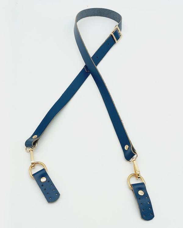 Angel Çanta Aksesuar Gerçek Deri Ayarlı Uzun Sap 2X130 Lacivert Light Gold Metalli - Image 1