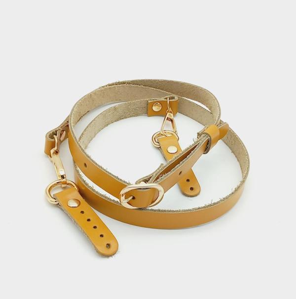 Angel Çanta Aksesuar 130x1.5 cm Hardal Gerçek Deri Light Gold Tokalı Çanta Sapı - Image 1