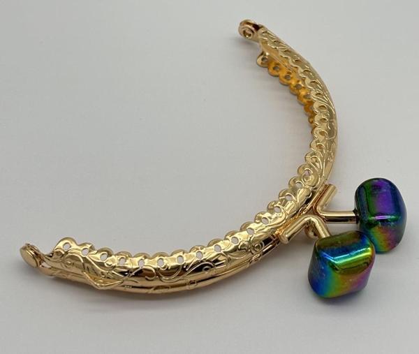 Angel Çanta Aksesuar 10 cm Light Gold Oval Cüzdan Çanta Klipsi Bursu Yanardöner Yeşil - Image 1