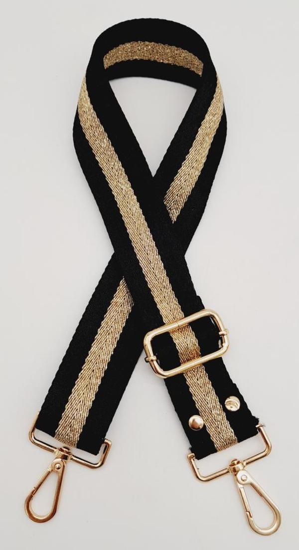 Angel Çanta Aksesuar Polyester Kolon 120X4 Cm Siyah Renk Simli Light Gold Metalli - Image 1