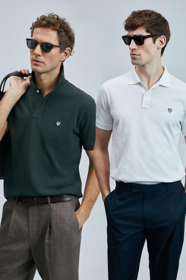 Lufian Logolu Pamuklu Comfort Fit Düğmeli Polo Yaka 2'li Erkek T Shirt 111040206S2 BEYAZ-HAKİ - Image 1