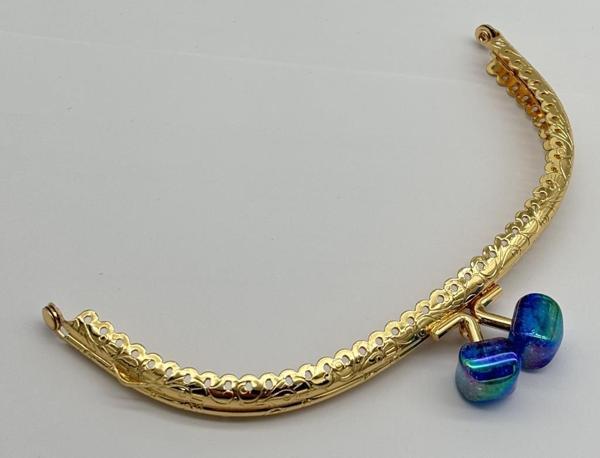 Angel Çanta Aksesuar 15.5 cm Light Gold Oval Cüzdan Çanta Klipsi Bursu Yanardöner Mavi - Image 1