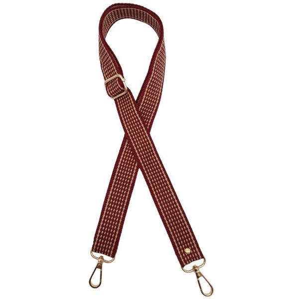 Angel Çanta Aksesuar 120x3 cm Polyester Kolon Çanta Sapı Bordo Renk Bej Şeritli Light Gold Metalli - Image 1