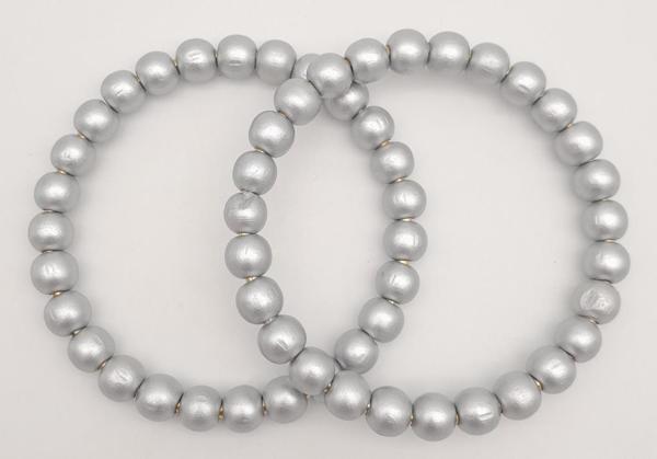 Angel Çanta Aksesuar 12 cm Ahşap Boncuklu Bilezik Model Gri Renk Çift Sap - Image 1