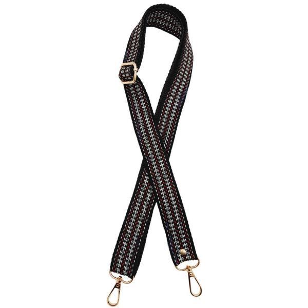 Angel Çanta Aksesuar 120x3 cm Polyester Kolon Çanta Sapı Siyah Renk Gümüş Şeritli Light Gold Metalli - Image 1