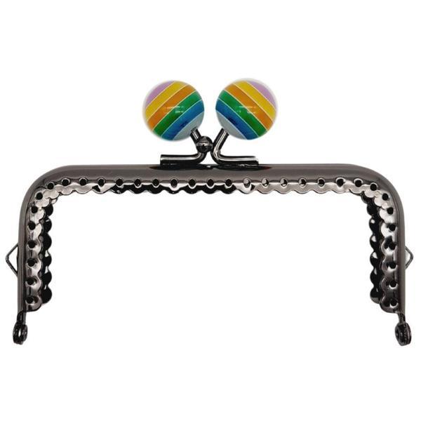 Angel Çanta Aksesuar 10.5 cm Renkli Şeker Başlıklı Dikdörtgen Cüzdan Çanta Klipsi Bursu Füme Metal - Image 1