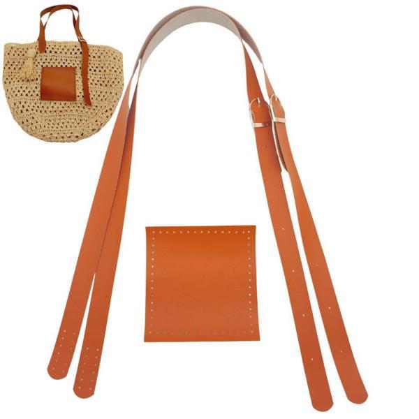 Angel Çanta Aksesuar Suni Deri Cepli Ayarlanabilir Çift Saplı Çanta Seti Turuncu Light Gold Metalli - Image 1