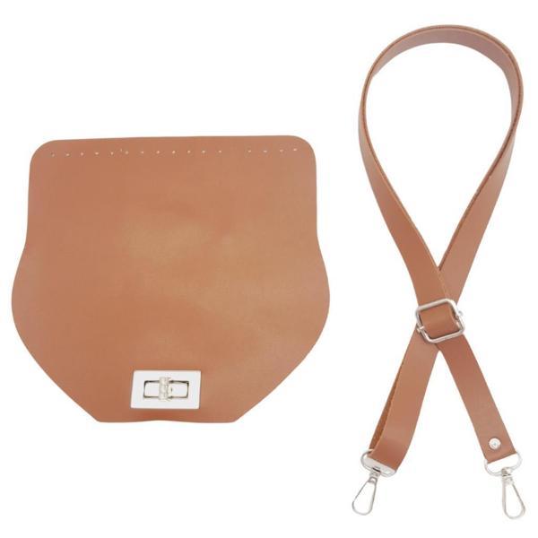 Angel Çanta Aksesuar Suni Deri 21x19 cm Kapaklı ve Ayarlı Saplı Çanta Seti Taba Renk Gümüş Metalli - Image 1