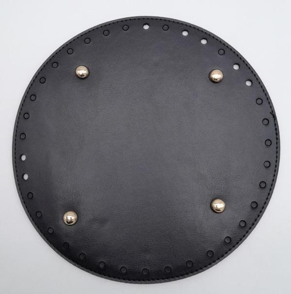 Angel Çanta Aksesuar Siyah Suni Deri 22 cm Yuvarlak Çanta Tabanı Light Gold Metalli - Image 1