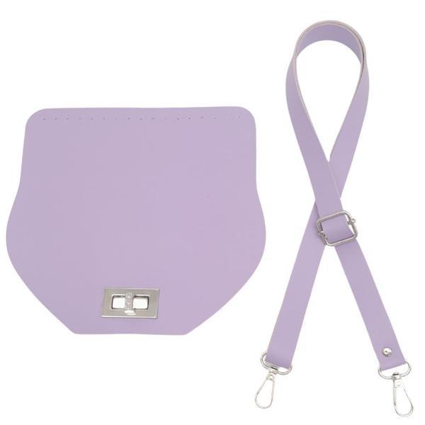 Angel Çanta Aksesuar Suni Deri 21x19 cm Kapaklı ve Ayarlı Saplı Çanta Seti Lila Renk Gümüş Metalli - Image 1