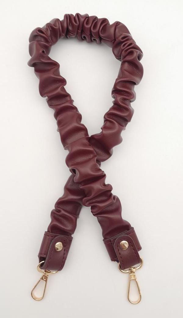 Angel Çanta Aksesuar 70 cm Büzgü Model Suni Deri Bordo Renk Çanta Sapı Light Gold Metalli - Image 1