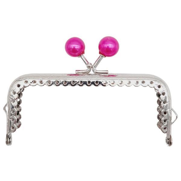 Angel Çanta Aksesuar 10.5 cm Gümüş Metal Fuşya Toplu Dikdörtgen Cüzdan Klipsi Çanta Bursu Model 2 - Image 1