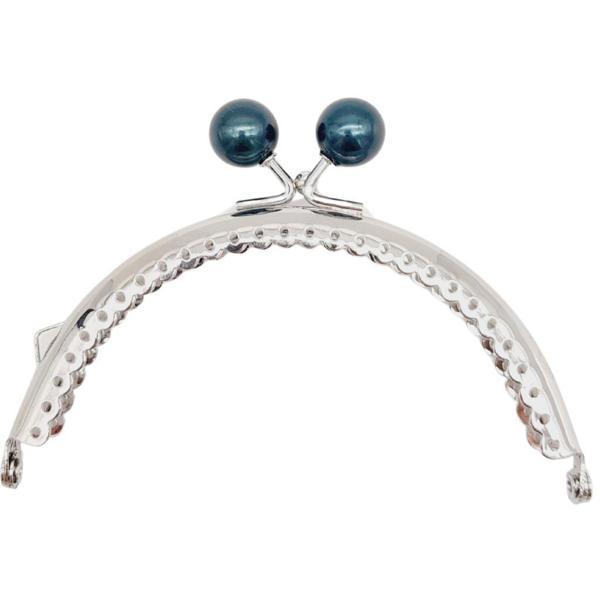 Angel Çanta Aksesuar 10.5 cm Gümüş Metal Koyu Lacivert Toplu Oval Cüzdan Klipsi Çanta Bursu Model 2 - Image 1