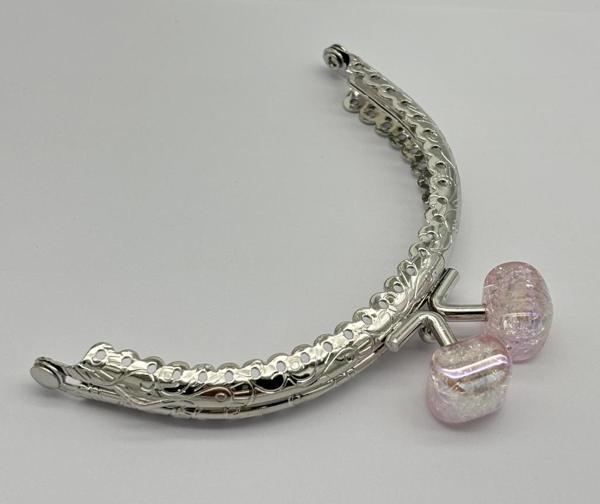 Angel Çanta Aksesuar 10 cm Gümüş Oval Cüzdan Çanta Klipsi Bursu Açık Pembe - Image 1
