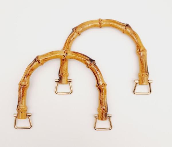 Angel Çanta Aksesuar Bambu Görünümlü Plastik Çift Sap Light Gold Metalli - Image 1