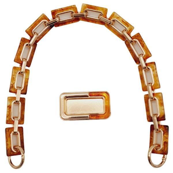 Angel Çanta Aksesuar 44 cm Dikdörtgen Halkalı Akrilik Zincir Plaka Set Kehribar Renk Light Gold Metalli - Image 1