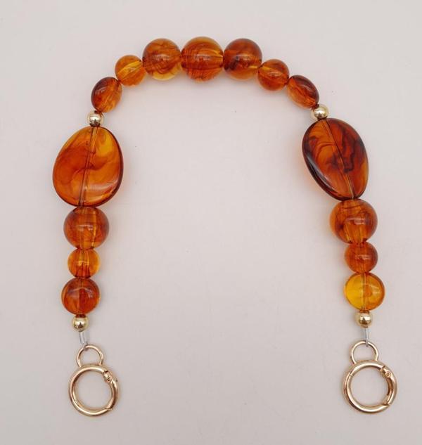 Angel Çanta Aksesuar 38 cm Yaylı Halkalı Kehribar İncili Akrilik Zincir Light Gold Metalli - Image 1