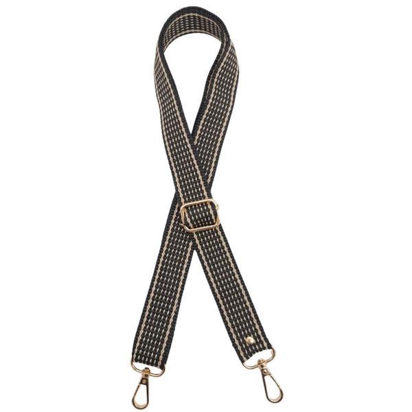 Angel Çanta Aksesuar 120x3 cm Polyester Kolon Çanta Sapı Koyu Kahve Renk Bej Şeritli Light Gold Metalli - Image 1