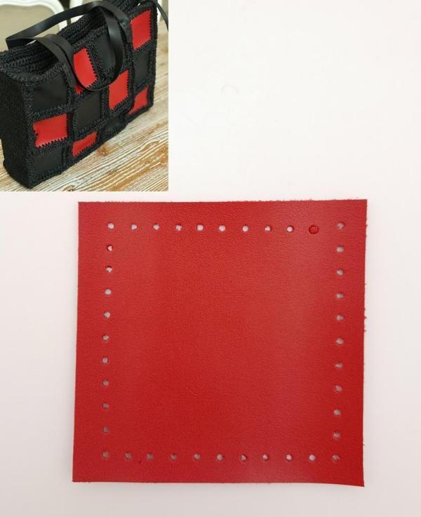 Angel Çanta Aksesuar 10x10 cm Kare Suni Deri Kırmızı Renk 1 Adet - Image 1