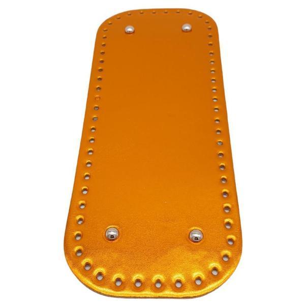 Angel Çanta Aksesuar Parlak Rugan Deri 32x12 cm Dikdörtgen Çanta Tabanı Turuncu Renk Gümüş Metalli - Image 1