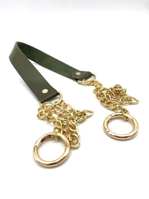 Angel Çanta Aksesuar Tek Kat Suni Deri Haki Renk İnce Zincirli Sap Light Gold Metal - Image 1