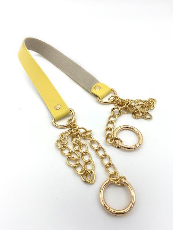Angel Çanta Aksesuar Tek Kat Suni Deri Sarı Renk İnce Zincirli Sap Light Gold Metal - Image 1