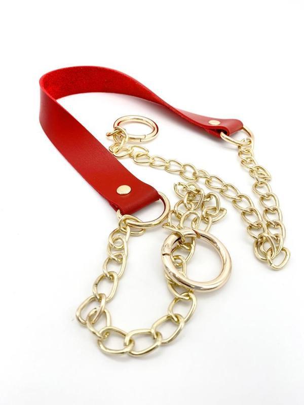 Angel Çanta Aksesuar Tek Kat Suni Deri Kırmızı Renk İnce Zincirli Sap Light Gold Metal - Image 1