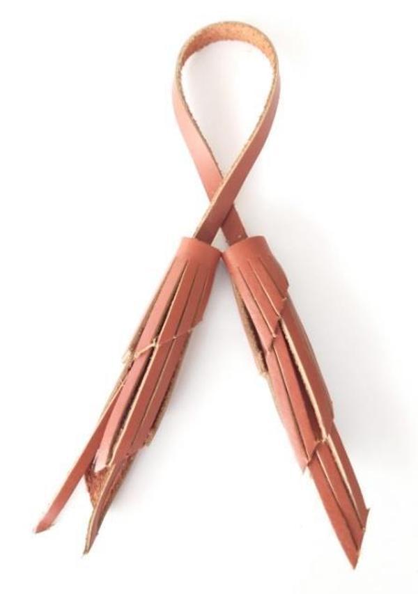 Angel Çanta Aksesuar Gerçek Deri İkili Zig Zag Püskül Taba Renk - Image 1