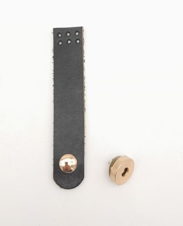 Angel Çanta Aksesuar 11x2 cm Siyah Gerçek Deri Düz Çanta Kapağı Light Gold Metalli - Image 1