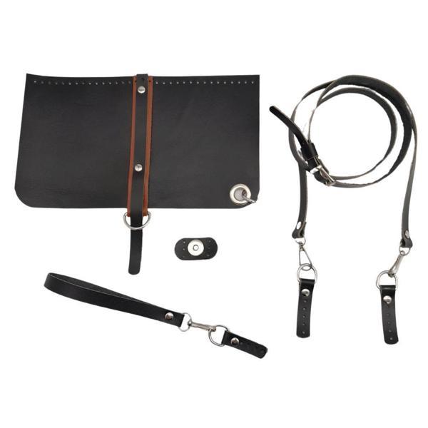 Angel Çanta Aksesuar Gerçek Deri Ayarlı Saplı Abiye Cluch Çanta Seti Siyah Renk Gümüş Metalli - Image 1