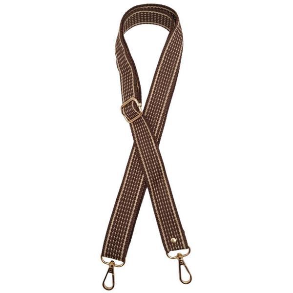 Angel Çanta Aksesuar 120x3 cm Polyester Kolon Çanta Sapı Açık Kahve Renk Bej Şeritli Light Gold Metalli - Image 1