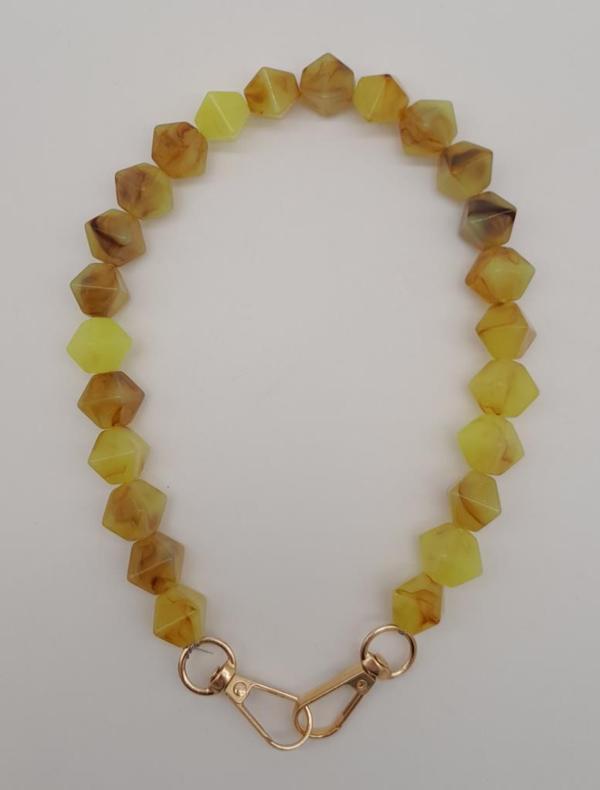 Angel Çanta Aksesuar 40 cm Mini Sekizgen Akrilik Taba Neon Sarı Renk Çanta Sapı Light Gold Metalli - Image 1