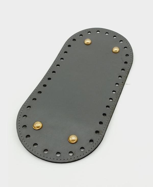 Angel Çanta Aksesuar Suni Deri Gri Renk 25X12 cm Oval Çanta Tabanı (Light Gold Aparatlı) - Image 1