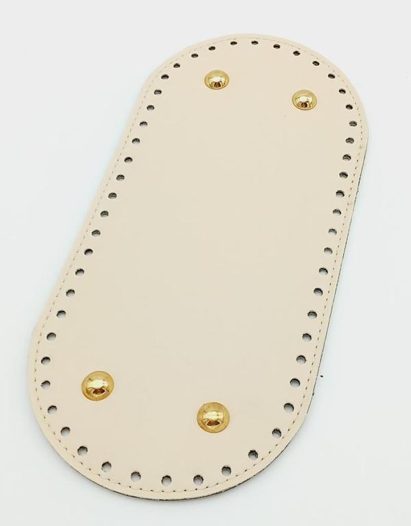 Angel Çanta Aksesuar Suni Deri Krem Renk 25X12 cm Oval Çanta Tabanı (Light Gold Aparatlı) - Image 1