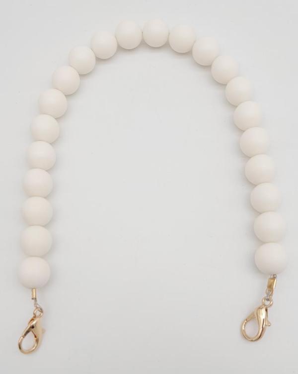Angel Çanta Aksesuar 40 cm Mat Beyaz 1.5 cm Boncuklu Kancalı Sap Light Gold Metalli - Image 1