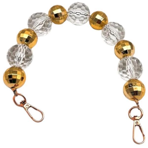 Angel Çanta Aksesuar 38 cm Şeffaf- Gold  Boncuklu Çanta Sapı Light Gold Metalli - Image 1