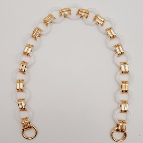 Angel Çanta Aksesuar 48 cm Sekizgen Akrilik Çanta Sapı Zinciri Beyaz Renk Light Gold Metal - Image 1