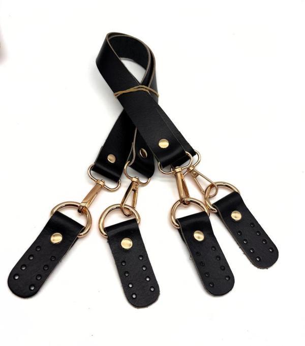 Angel Çanta Aksesuar Gerçek Deri 55 cm Misu Model Çift Çanta Sapı Siyah Renk Light Gold Metal - Image 1