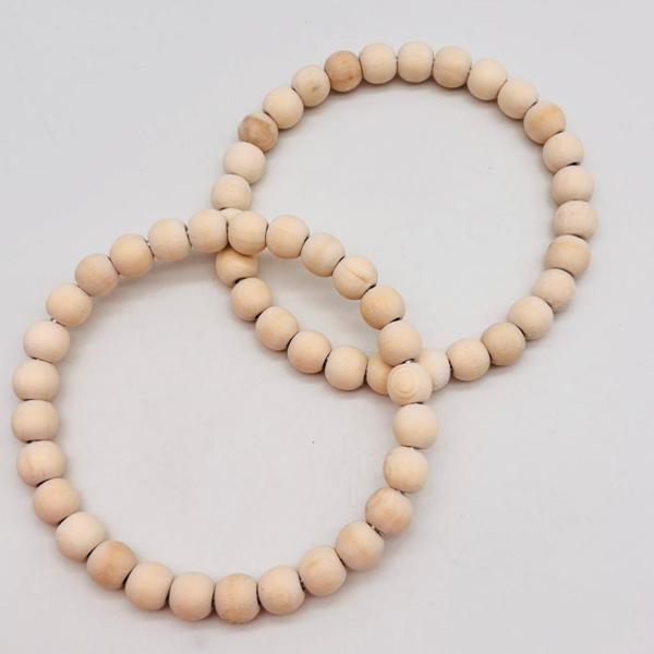 Angel Çanta Aksesuar 13 cm Ahşap Boncuklu Bilezik Model Ham Ahşap Renk Çift Sap - Image 1