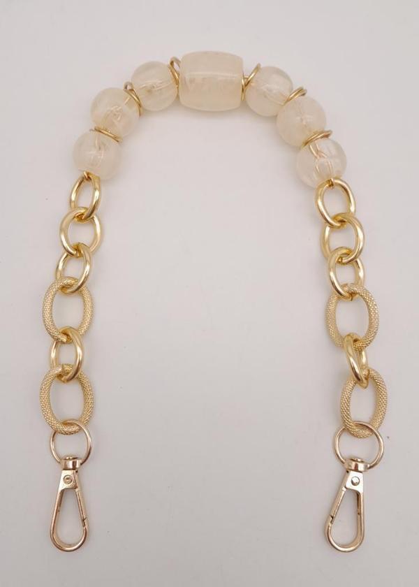 Angel Çanta Aksesuar 42 cm Kancalı Krem Renk Akrilik Zincir Light Gold Metalli - Image 1