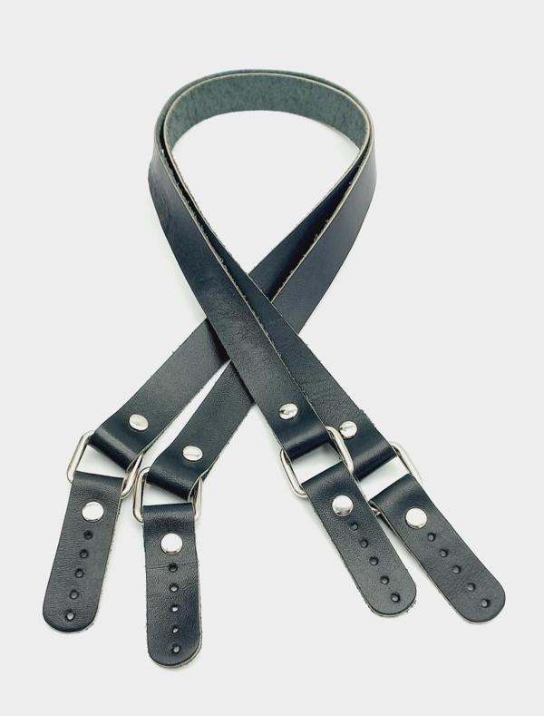 Angel Çanta Aksesuar Siyah Renk Karedört Model Gerçek Deri Çanta Sapı (Gümüş Metal) - Image 1