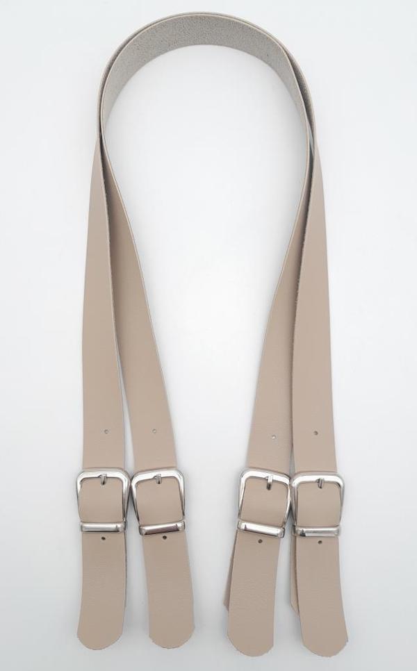 Angel Çanta Aksesuar Tokalı Model Suni Deri Bej Renk Çift Çanta Sapı Gümüş Metal - Image 1