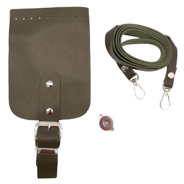 Angel Çanta Aksesuar Tokalı Kapak Aparatlı Suni Deri Çanta Seti Haki Renk - Image 1