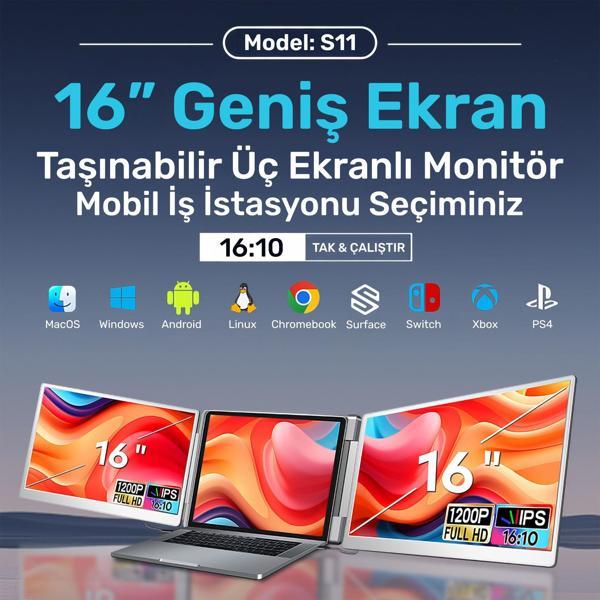 NPO NPM11 16" FHD 1200p IPS Type-C Taşınabilir 2'li Monitör Çoklayıcı Standlı Notebook Monitör - Image 1