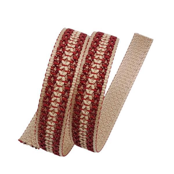 Angel Çanta Aksesuar 3 cm Polyester Kolon Bej Kırmızı Simli 1 Metre - Image 1
