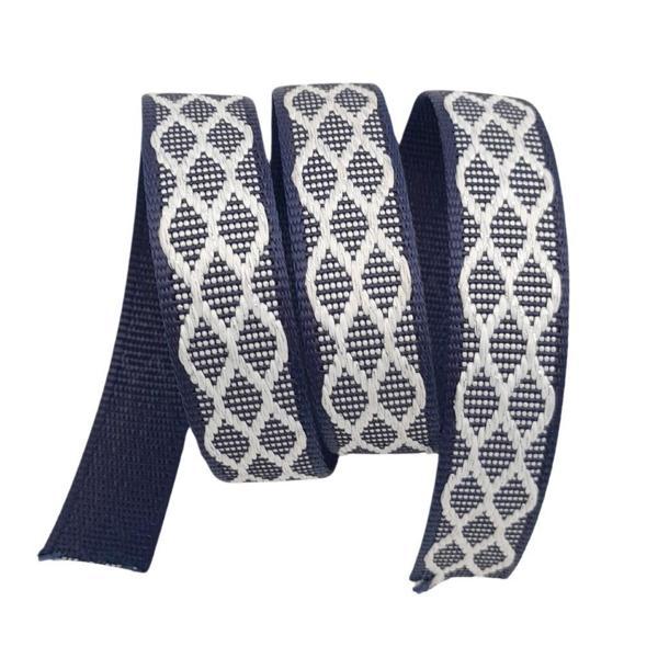 Angel Çanta Aksesuar 3 cm Polyester Kolon Lacivert Beyaz Simli 1 Metre - Image 1