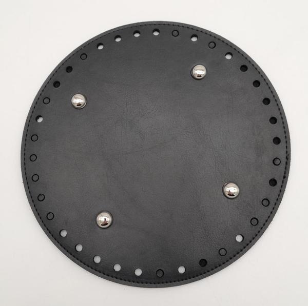 Angel Çanta Aksesuar Siyah Suni Deri 20 cm Yuvarlak Çanta Tabanı Gümüş Metalli - Image 1