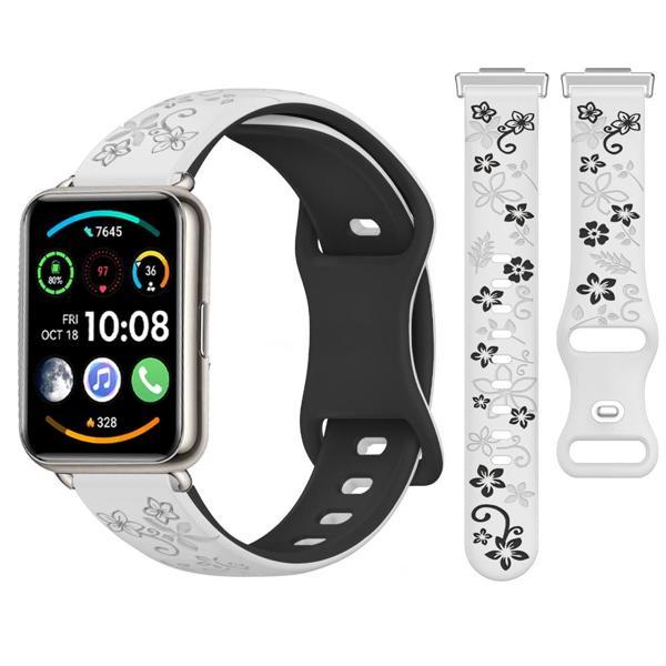 Huawei Watch Fit 2 İle Uyumlu FloraFlex Çiçek Desenli Silikon Kordon - Image 1